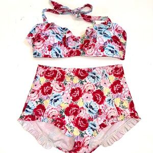Unique Vintage bikini High waisted roses floral XL and 2XL